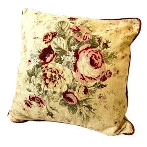 Waverly Floral Throw Pillow Vintage Rose Pattern Yellow Red Discontinued French